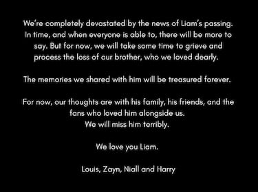 One Direction: Estamos devastados por la muerte de Liam