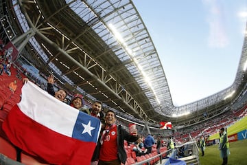 Futbol, Alemania vs Chile.
Hinchas de la seleccion chilena asisten al partido del grupo B de la Copa Confederaciones contra Alemania disputado en el estadio Arena Kazan de Kazan, Rusia.
22/06/2017
Andres Pina/Photosport
********

Football, Germany vs Chile.
Chile's fans attend to the group B football match of the Confederations Cup against Germany at the Kazan Arena stadium in Kazan, Russia.
22/06/2017
Andres Pina/Photosport