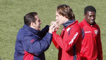 Sandoval y Michu, en un entrenamiento.