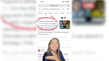 La exjugadora de Selección, Isabella Echeverri reveló previo al partido entre Colombia y Argentina que la inteligencia artificial ya tenía el resultado 1-0 a favor de los de Placente. "Falla en la matrix" que se ha vuelto viral tras el acierto.