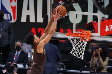 Anfernee Simons of the Portland Trail Blazers competes in the 2021 NBA All-Star - AT&T Slam Dunk Contest during All-Star.