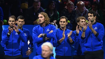 Equipo de Europa. Rafa Nadal, Novak Djokovic, Stefanos Tsitsipas, Roger Federer, CAsper Ruud y Mateo Berrettini.