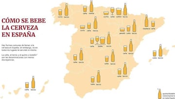 Formas de denominar a los diferentes formatos de la cerveza en España por comunidades autónomas.