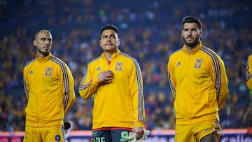  Guido Pizarro, Carlos Felipe Rodriguez, Andre-Pierre Gignac of Tigres  during the 12th round match between Tigres UANL and Mazatlan FC  as part of the Torneo Clausura 2024 Liga BBVA MX at Universitario Stadium on March 16, 2024 in Monterrey, Nuevo Leon, Mexico.