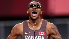 Andre De Grasse of Canada celebrates after winning gold 
