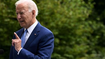 US President Joe Biden speaks about restoring protections for national monuments on the North Lawn of the White House on October 8, 2021 in Washington, DC. (Photo by Olivier DOULIERY / AFP)