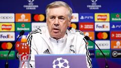 Carlo Ancelotti, entrenador del Real Madrid, en la rueda de prensa previa al partido de vuelta de la semifinal contra el Manchester City.