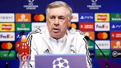 Carlo Ancelotti, entrenador del Real Madrid, en la rueda de prensa previa al partido de vuelta de la semifinal contra el Manchester City.