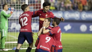 El Osasuna celebra un gol ante el Oviedo.