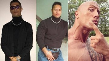 Imágenes de Cristiano Ronaldo y de Dwayne Johnson "La Roca" con un estilismo parecido y otra actual del exluchador y actor estaounidense.