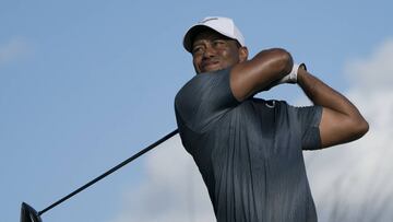 December 2, 2017; New Providence, The Bahamas; Tiger Woods hits his tee shot on the 13th hole during the third round of the Hero World Challenge golf tournament at Albany. Mandatory Credit: Kyle Terada-USA TODAY Sports