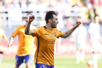 Munir celebra el 0-1 ante el Málaga. 