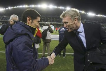 Marcelino García saluda a David Moyes.