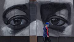 LOS ANGELES, CA - JUNE 06: A mural of a black mans eyes is seen on a downtown building as people continue to protest the killing of George Floyd despite the dangers of the widening coronavirus (COVID-19) pandemic on June 6, 2020 in Los Angeles, United Sta