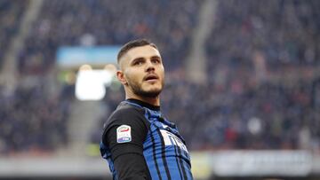 Inter Milan's Mauro Icardi celebrates after scoring during the Serie A soccer match between Inter Milan and Chievo Verona at the San Siro stadium in Milan, Italy, Sunday, Dec. 3, 2017. (AP Photo/Antonio Calanni)