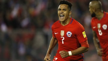 Futbol, Chile vs Ecuador
 Claisficatorias al mundial de Rusia 2018
 El jugador de la seleccion chilena Alexis Sanchez celebra su gol contra Ecuador durante el partido claisificatorio al mundial de Rusia 2018 disputado en el estadio Monumental de Santiago,