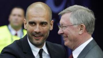 Pep Guardiola con Ferguson, con quien le una buena realción.