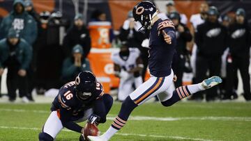 CHICAGO, ILLINOIS - JANUARY 06: Cody Parkey #1 of the Chicago Bears misses a field goal attempt in the final moments of their 15 to 16 loss to the Philadelphia Eagles in the NFC Wild Card Playoff game at Soldier Field on January 06, 2019 in Chicago, Illinois.   Jonathan Daniel/Getty Images/AFP
 == FOR NEWSPAPERS, INTERNET, TELCOS &amp; TELEVISION USE ONLY ==