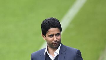 PARIS, FRANCE - SEPTEMBER 13: President of the PAris Saint-Germain Nasser Al Khelaifi reacts during a Paris Saint-Germain training session at Centre Ooredoo on September 13, 2018 in Paris, France. (Photo by Aurelien Meunier - PSG/PSG via Getty Images)