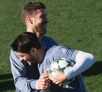 Sergio Ramos and Morata in training this morning.