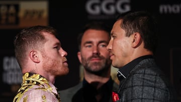 Canelo Álvarez y Gennadiy Golovkin en conferencia de prensa.