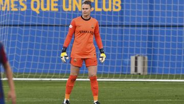 Sandra Pa&ntilde;os en un partido con el Bar&ccedil;a en Champions. 