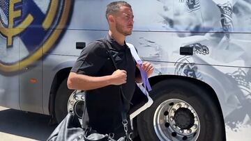 Hazard, en una imagen de la estadía del Madrid en Los Ángeles.