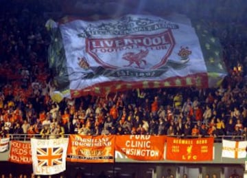 Travelling Liverpool fans at the Westfalenstadion, May 16, 2001.