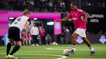 BARCELONA, SPAIN - FEBRUARY 26: Ronaldinho Gaucho of Porcinos FC in action during round 8 of the Kings League Infojobs match between Pio FC and Porcinos FC at CUPRA Arena Stadium on February 26, 2023 in Barcelona, Spain. (Photo by Pedro Salado/Quality Sport Images/Getty Images)