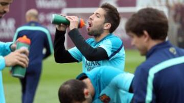 Jordi Alba durante el entrenamiento del viernes.