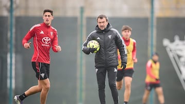 Jesús Galván, durante un entrenamiento del Mirandés.