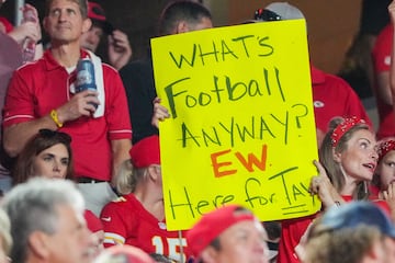 Just here for Tay | A Swiftie holds a sign during the second half of the game between the Kansas City Chiefs and Baltimore Ravens.