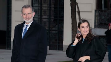 Spanish King Felipe VI and Letizia Ortiz during a plenary meeting with the Spanish Royal Language Academy / Real Academia Española (RAE) in Madrid on Tuesday, 19 January 2023.