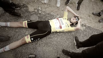 Destrozado en el suelo: El estado de un ciclista tras ganar una carrera