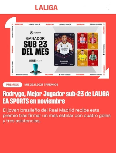 Rodrygo, Mejor Jugador Sub-23 de LaLiga