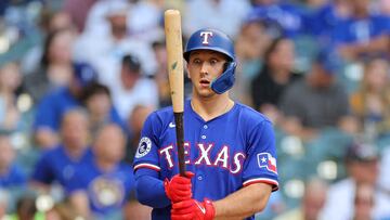 MILWAUKEE, WISCONSIN - JUNE 24: Wyatt Langford #36 of the Texas Rangers at bat during the second inning \abb at American Family Field on June 24, 2024 in Milwaukee, Wisconsin.   Stacy Revere/Getty Images/AFP (Photo by Stacy Revere / GETTY IMAGES NORTH AMERICA / Getty Images via AFP)