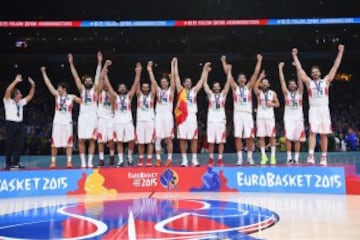 Celebración de los españoles por la medalla de oro conseguida.