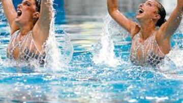 <b>SIRENAS. </b>Fuentes y Mengual, durante su actuación en el Mundial 86.