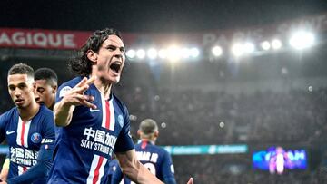 Paris Saint-Germain's Uruguayan forward Edinson Cavani celebrates after a goal during the French L1 football match between Paris Saint-Germain (PSG) and Girondins de Bordeaux at the Parc des Princes stadium in Paris, on February 23, 2020. (Photo by M