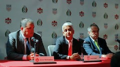 Sunil Gulati President of United States Soccer Federation speaks next to  Victor Montagliani CONCACAF President (R) and Decio de Maria President of the Mexican Football Federation anouncing the next soccer 2016 World Cup in North America during a press co