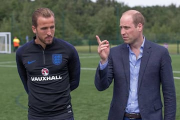 Kane pictured with Prince William at the England camp in Leeds yesterday.