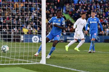 Getafe Djene Dakonam's watches helplessly as the ball crosses the line.