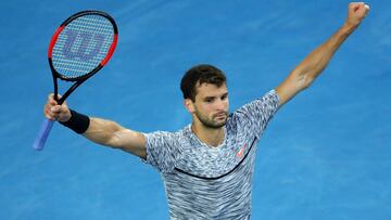 Grigor Dimitrov celebra su victoria ante el uzbeko Denis Istomin en el encuentro de octavos de final del Open de Australia.