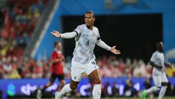 Liverpool's Dutch defender Virgil van Dijk gestures during the exhibition football match between English Premier League teams Manchester United and Liverpool FC at Rajamangala National Stadium in Bangkok on July 12, 2022. (Photo by Jack TAYLOR / AFP)