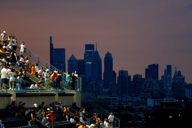 Vista increíble del centro de Filadelfia desde el Lincoln Financial Field.