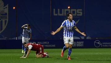 Manel celebra el segundo gol anotado ante el Celta.