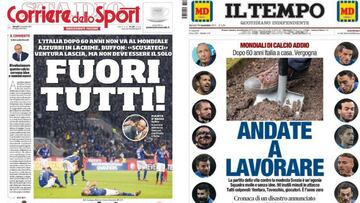 Portadas de los diarios Il Tempo y Corriere dello Sport del día 14 de noviembre de 2017.