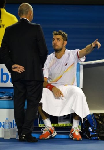 Wawrinka protestó cuando Nadal se retiró a los vestuarios.