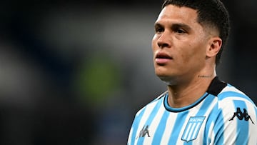Racing's Colombian midfielder Juan Fernando Quintero looks on during the Copa Sudamericana quarter-final first leg football match between Argentina's Racing and Brazil's Athletico Paranaense at the Presidente Peron stadium in Avellaneda, Buenos Aires province, Argentina, on September 26, 2024. (Photo by Luis ROBAYO / AFP)