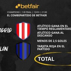 Atlético de Madrid vs. Inter de Milán: Combipartido de Betfair a cuota 34.5